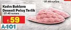 JUNO KADIN BAKLAVA DESENLİ PELUŞ TERLİK